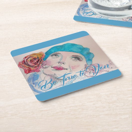 赤ローズベレーウォーター色コースター付き女の子 スクエアペーパーコースター (アングル)