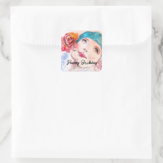 赤ローズベレー誕生日パーティーの女の子 スクエアシール (バッグ)