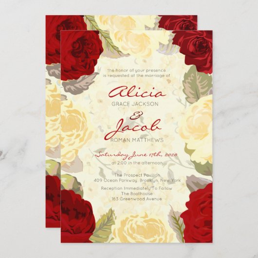 赤ロ絵を描ーズ結婚式招待状 招待状 (正面/裏面)
