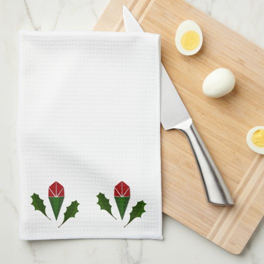 赤ロ鮮やかーズ&グリーンホリータオル キッチンタオル (四つ折り)