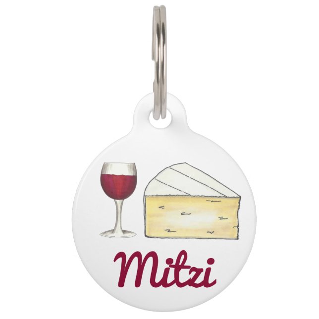 赤ワイパーソナライズされたンブリーチーズフードペットドッグラベル ペット　ネームタグ (正面)