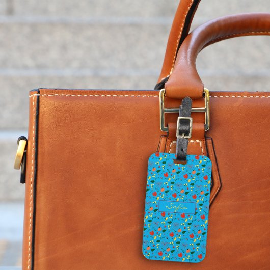 赤ワイルドフラワーターコイズパターンラゲッジタグ ラゲッジタグ