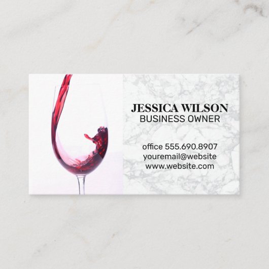 赤ワインがグラスに注ぐ | ホワイトマーブル 名刺 (正面)