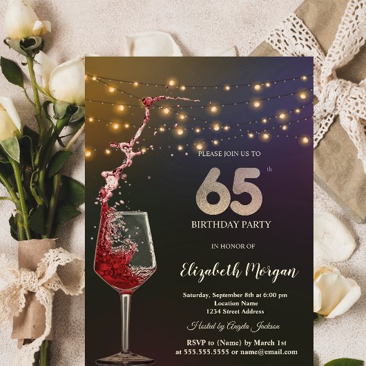 赤ワインとイルミネーション 65歳の誕生日パーティー 招待状