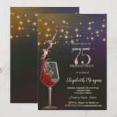 赤ワインとイルミネーション 75歳の誕生日パーティー 招待状 (正面/裏面)