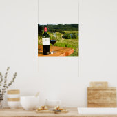 赤ワインとグラスのボトル ポスター (キッチン)