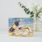 赤ワインとチーズのビーチパーティー葉書 ポストカード (スタンド正面)