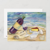 赤ワインとチーズのビーチパーティー葉書 ポストカード (正面/裏面)