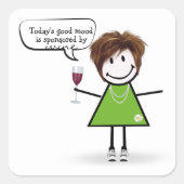 赤ワインとパーティーの女の子をスティック スクエアシール (正面)