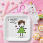 赤ワインとパーティーの女の子をスティック ペーパープレート (パーティー)