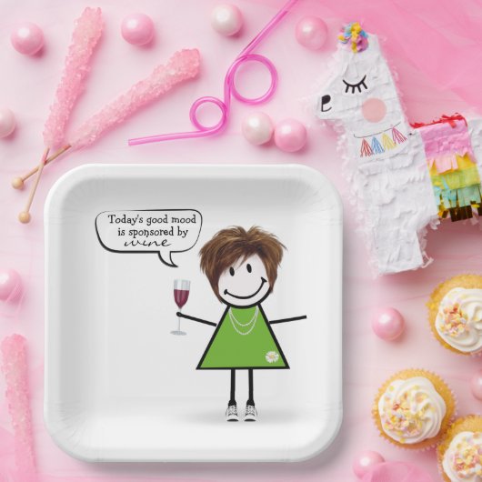 赤ワインとパーティーの女の子をスティック ペーパープレート (パーティー)