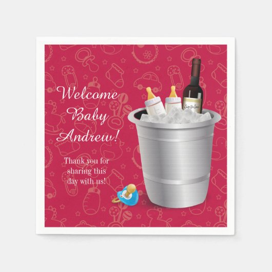 赤ワインとベビーボトルsipと参照 スタンダードカクテルナプキン (正面)