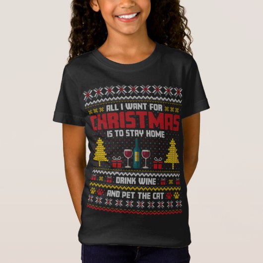 赤ワインと猫のオーナークリスマス Tシャツ (正面)