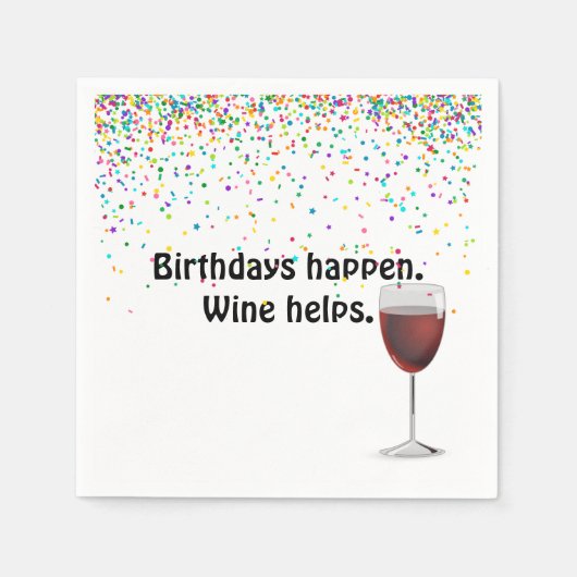 赤ワインと誕生日パーティーの紙吹雪 スタンダードカクテルナプキン (正面)