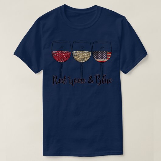 赤ワインと7月おもしろい4日ブルーワイン Tシャツ (デザイン正面)