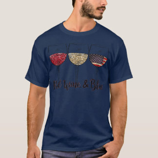 赤ワインと7月おもしろい4日ブルーワイン Tシャツ