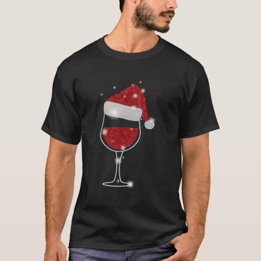 赤ワインのクリスマスワイングラスSanta Hat Tシャツ (正面)