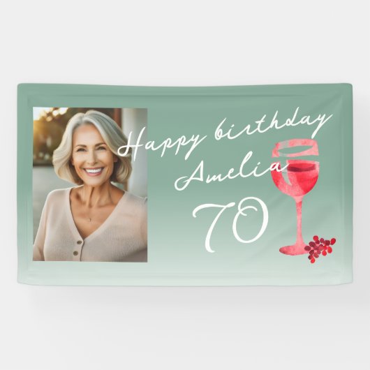 赤ワインのグラス 水彩画 誕生日パーティーの写真 横断幕 (横)