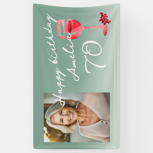 赤ワインのグラス 水彩画 誕生日パーティーの写真 横断幕 (縦)