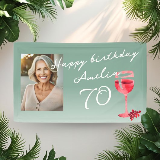 赤ワインのグラス 水彩画 誕生日パーティーの写真 横断幕