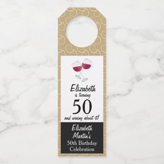 赤ワインのグラス |第50回バースデーパーティー ボトルネックタグ (正面)