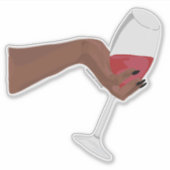 赤ワインのデジタルアートと手でグラスを持つ シール (正面)