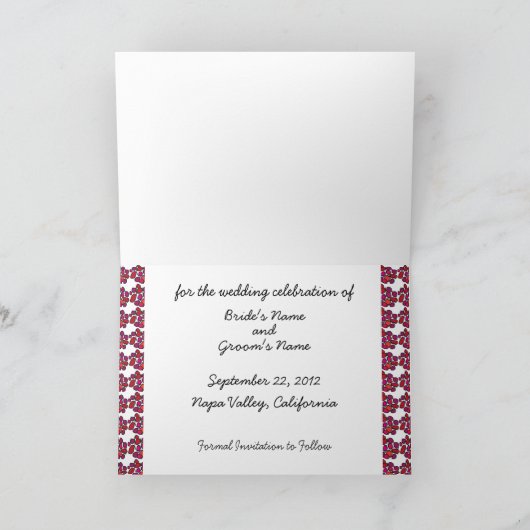 赤ワインのビネヤードウェディング日付カードを保存 案内状 (内部)