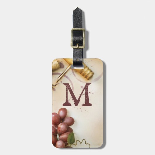 赤ワインのブドウのコルクねじモノグラムの荷物のラベル ラゲッジタグ (正面縦)