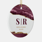 赤ワインのヘードアゲートカップルのモノグラムのクリスマス セラミックオーナメント (右)
