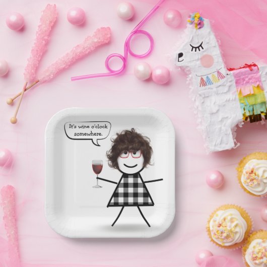 赤ワインのユーモアのあるスティックガールパーティー ペーパープレート (パーティー)
