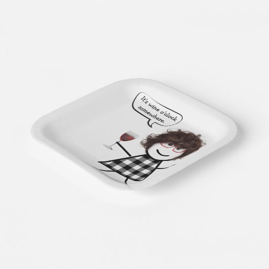 赤ワインのユーモアのあるスティックガールパーティー ペーパープレート (傾斜あり)