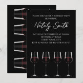 赤ワインの入った黒のエレガントなワイングラス 招待状 (正面/裏面)