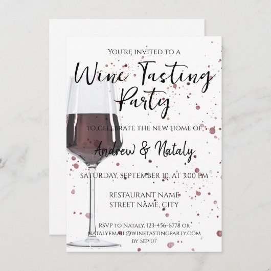 赤ワインの水色グラス 招待状 (正面/裏面)