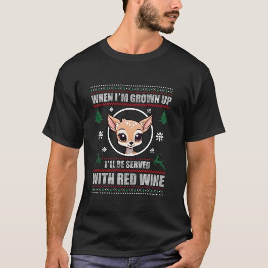 赤ワインの醜いクリスマス長袖Tで提供 Tシャツ (正面)