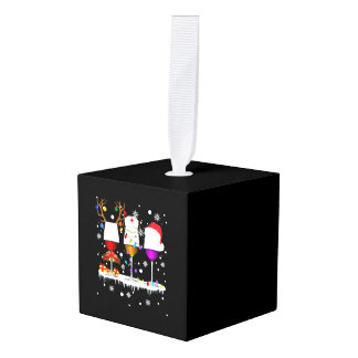 赤ワインの3つのガラスナースクリスマス醜いクリスマス キューブオーナメント