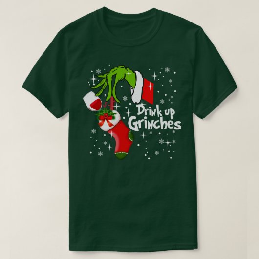 赤ワインはクリスマスをグリンチ飲おもしろいむ Tシャツ (デザイン正面)