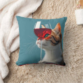 赤ワインをグラスに入れたタビー猫 クッション (ブランケット)