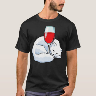 赤ワインをグラスに入れた猫 Tシャツ