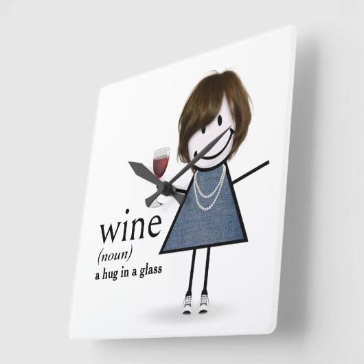 赤ワインを付けたスティックフィギュアの女の子 スクエア壁時計 (傾斜)