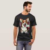 赤ワインを飲むウェルシュ・コーギー Tシャツ (正面フル)