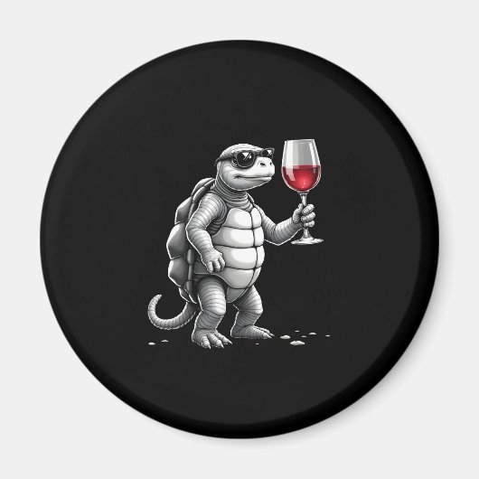 赤ワインを飲むクールなカメのアートプリント_1 (2) マグネット (正面)