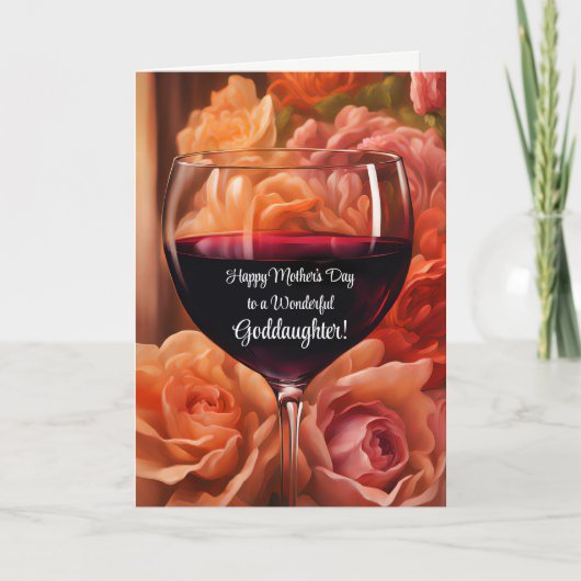 赤ワインを飲むゴッドドーターハッピーマザーズかわいらしデー カード (正面)