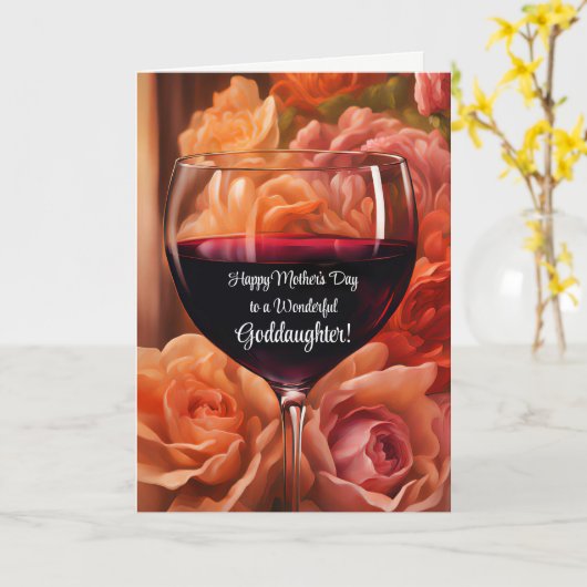赤ワインを飲むゴッドドーターハッピーマザーズかわいらしデー カード (黄色い花)