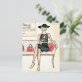 赤ワインを飲む女性 ポストカード (スタンド正面)