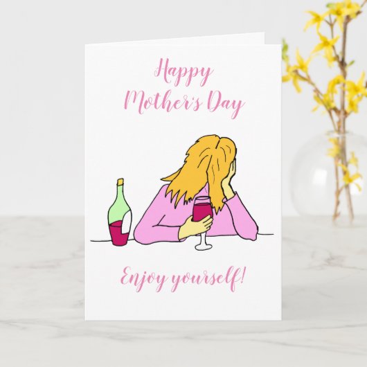 赤ワインを飲む母の日のカード カード (黄色い花)