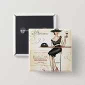 赤ワインを飲んでいるフランスのな女性 缶バッジ (正面&裏面)