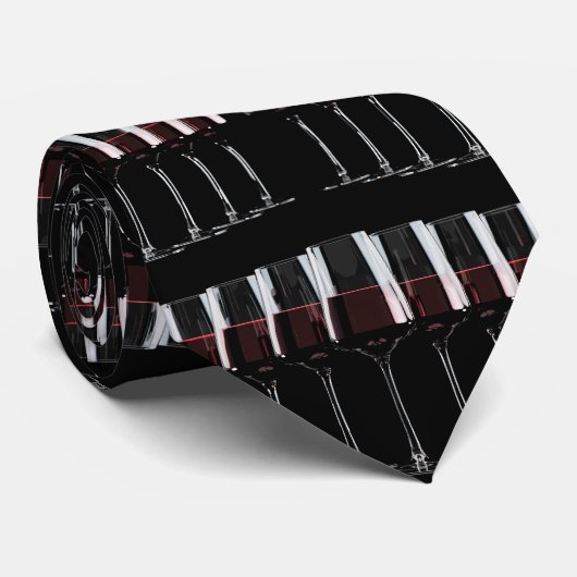 赤ワインを黒に塗ったワイングラスの列 ネクタイ (ロール)