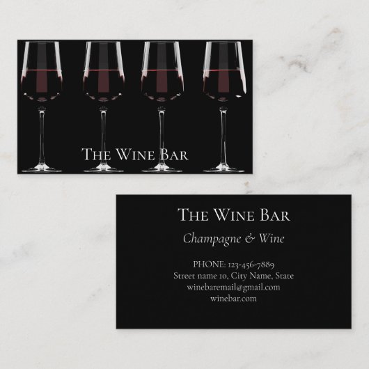 赤ワインを黒に塗ったワイングラス 名刺 (正面/裏面)