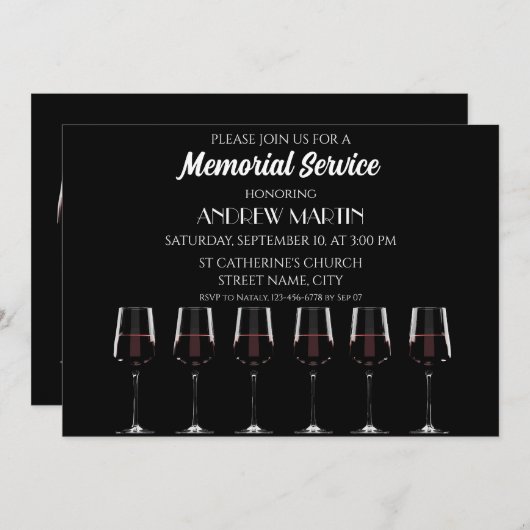 赤ワインを黒に塗ったワイングラス 招待状 (正面/裏面)