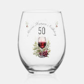 赤ワインオリーブ水色50誕生日 ステムなしワイングラス (正面)